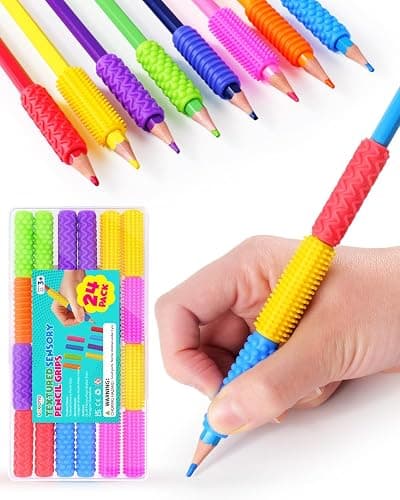 Sensory Fidget Toys Kids Adults: 24 Pack Textured Silicone Pencil Grips for Autism Kids Calming - ADHD Tools for Anxiety Relief Items - Quite Fidget Toy Special Education Needs Classroom Must Have - 24 Pack - Image 1