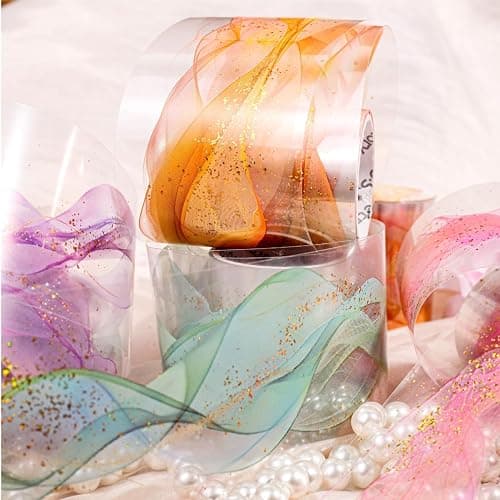 MisKepaa 6 Rolls Transparent PET Tape Set,Self-Adhesive Colourful Washi Tape for Scrapbook Supplies Notebook Photo Album Junk Journal Diary Journaling(Flowing Gold) thumbnail 4