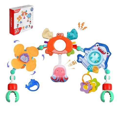 Baby Stroller Arch Toy, Car Seat Toys, Adjustable Arch Stroller toy with Hanging Sensory Activity toys,fits on Baby Bouncer, Bassinet, Stroller, Crib and Car Seats for baby infant Boy Girl 0-18 Months - Image 1