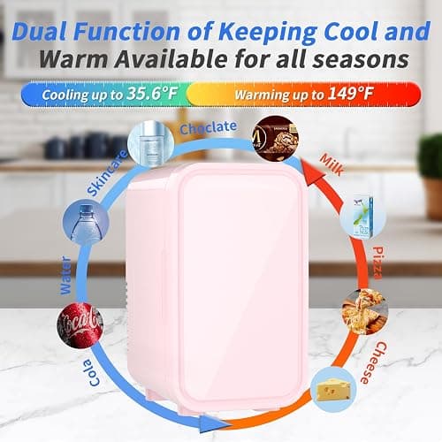 YASHE Mini Fridge, 6 Liter/8 Cans 110V AC/DC Portable Thermoelectric Cooler Refrigerators for Bedroom, Skincare, Beverage, Office, Dorm Room and Car, Pink thumbnail 3