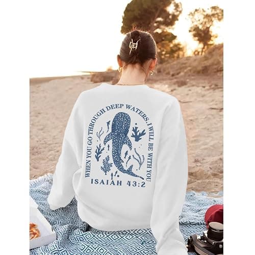 Sulayesh Christian Whale Shark Sweatshirts for Women Jesus God Bible Verse Hoodie Religious Faith Graphic Long Sleeve Shirts thumbnail 2
