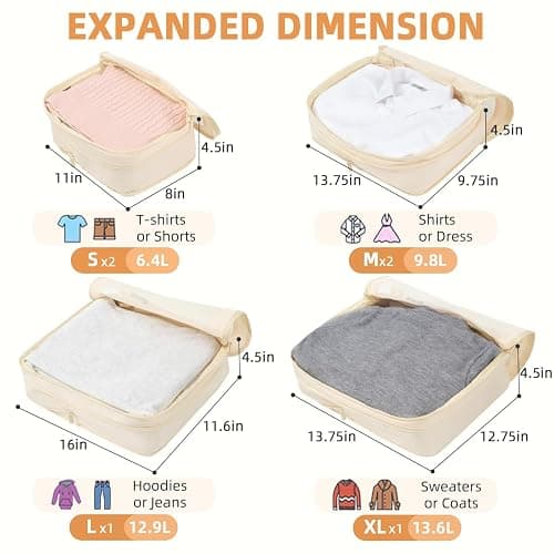 BAGAIL 4 Set/6 Set/8 Set Compression Packing Cubes Travel Accessories Expandable Packing Organizers (Square Mesh, 06-Beige) thumbnail 2