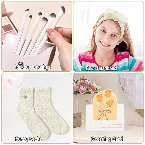 Gifts for Girls Teenage 9 10 11 12 13 14 Year Old, Christmas Birthday Gifts for Girls Age 8-15,Glass Cup with Lid and Straw,Makeup Brushes Cosmetic Bag Bracelets Socks Headband,Bow Coffee Cup Presents thumbnail 3