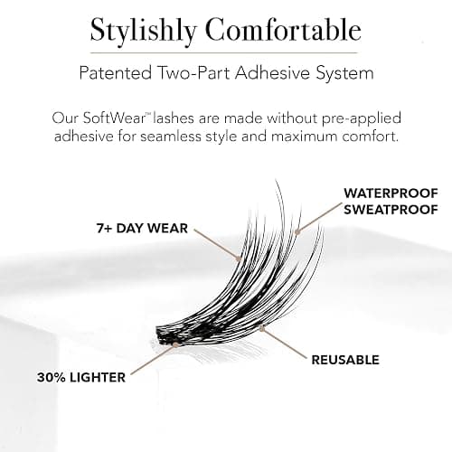 Pro Lash SoftWear Mini Lash Clusters Kit - Seamless, Lightweight Lashes - 7-Day Cluster Eyelash Extensions - False Eyelashes Plus Adhesive and Tweezers - Classic Cat Eye No. 08 Black thumbnail 6