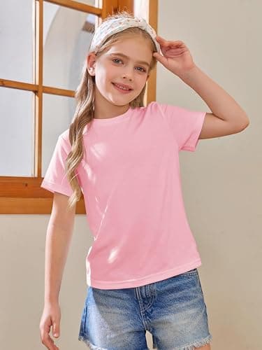 Girls Short Sleeve T Shirts Kids Summer Tops Crewneck Tees 5-14 Years thumbnail 2