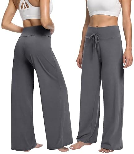 ZOOSIXX Soft Black Pajama Pants for Women, Wide Leg Comfy Casual Lounge Yoga Capri Pants 22'' / 30'' thumbnail 2