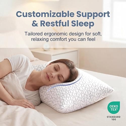 Meoflaw Adjustable Memory Foam Pillows: 2 Pack Queen Size Shredded Foam Bed Pillow for Sleeping with Removable & Washable Pillowcase for All Sleep Positions thumbnail 5
