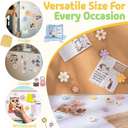 Homestheix - 3D Flower Magnets for Fridge 16 Pcs - Fridge Magnets Cute - Strong Refrigerator Magnet - Adorable Decorations for Office - Colorful Kitchen Decor - Cute Desk Accessories for Whiteboard thumbnail 3