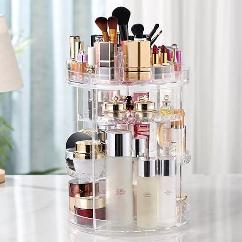 AMEITECH Makeup Organizer, 360 Degree Rotating Adjustable Cosmetic Storage Display Case with 8 Layers Large Capacity, Fits cosmetics, Makeup Brushes, Lipsticks and More, Clear thumbnail 2