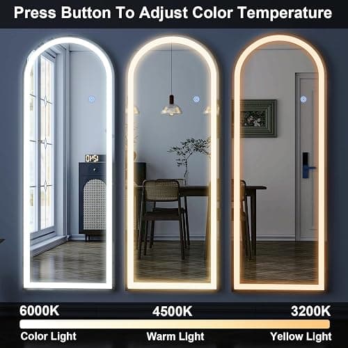GLSLAND 20"x56" Arched LED Full Length Mirror with Lights – Wall Mounted or Standing Full Body Mirror for Bedroom/Cloakroom – Dimmable with 3 Color Lighting Modes thumbnail 5