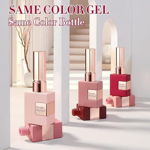 Double Rhythm 6 Pcs 15 ML Gel Polish Set Same Color Same Bottle Soak Off Gel Polish Kit Nail Art Manicure Salon DIY at Home for Women (Burgundy Red Nude Pink Purple Beige-T6-3) thumbnail 4