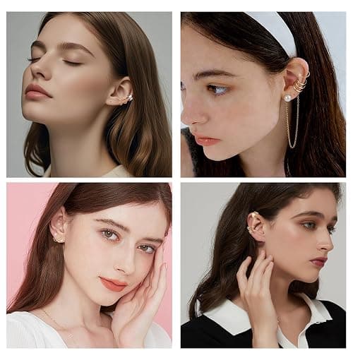 Sdfvsdg 60 Pcs Ear Cuff Earrings for Women Non Piercing Helix Cartilage Silver Gold Plated Clip on Earrings Ear Wrap Earring for Sensitive Ears Women Men Fake Earring Set thumbnail 6