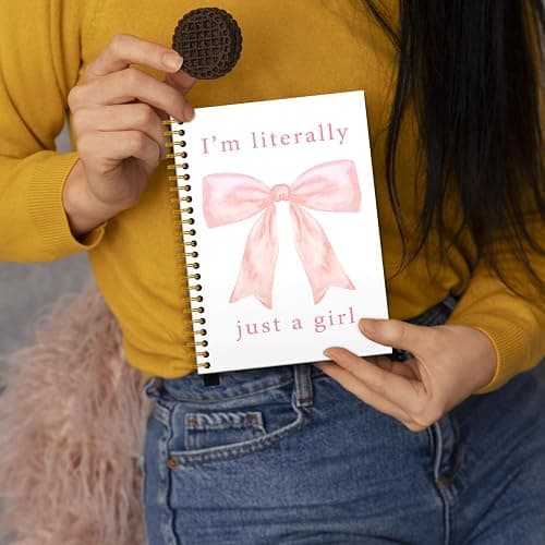 RUNMESS Coquette Pink Bow Notebook, Preppy Girly Aesthetic Journal, Preppy Gifts for Women, Girly Office Supplies, I'm Literally Just a Girl Hardcover Spiral Notebook 5.5x8.3 Inch - Just a Girl thumbnail 6