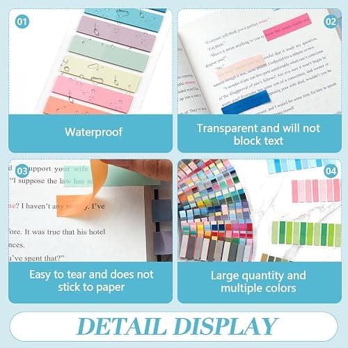 ReliThick 8000 Pcs Annotation tabs Sticky Tabs for Books Transparent Sticky Notes 40 Light Color Writable Page Markers Book Flags Strip for Annotating Reading Supplies Bookish Gift thumbnail 4