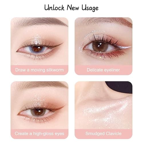 Erinde Liquid Glitter Eyeshadow Eyeliner, Korean Makeup Bling Under Eye Shadow, Shimmer Metallic, Lightweight Waterproof Long Wearing, Loose Glue for Sparkly Crystals Eye Makeup, Colorful Sequins thumbnail 6