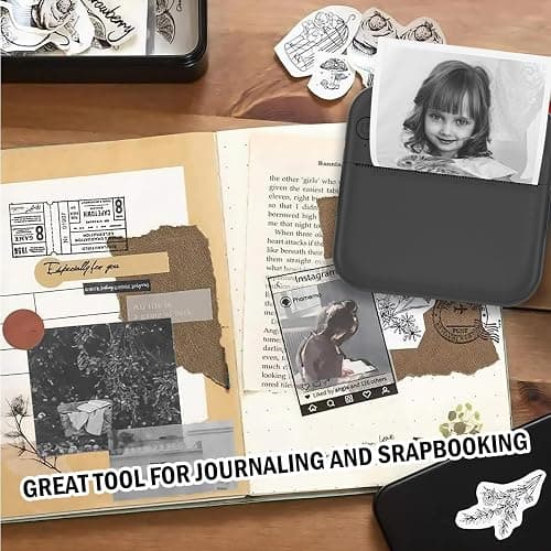HUIJUTCHEN Mini Photo Printer - Portable Pocket Sticker Printers for iPhone Thermal Printer with 10 Rolls Thermal Paper for Photo, Memo, Journal - Black thumbnail 2