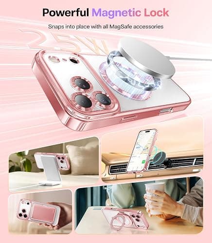 Meifigno Designed for iPhone 17 Pro Max Case 6.9", [Glitter Card & Wrist Strap] [Compatible with MagSafe] [2X HD Screen Protectors] Surround Raised Lens Protection for 17 ProMax Phone Case, Rose Gold thumbnail 6