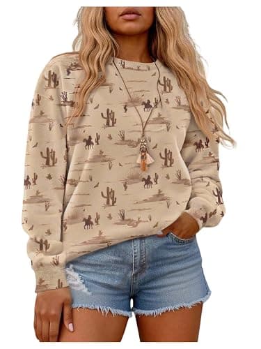 Verdusa Women's Sweatshirts Western Crew Neck Long Sleeve Fall Clothes Graphic Tees - Image 1