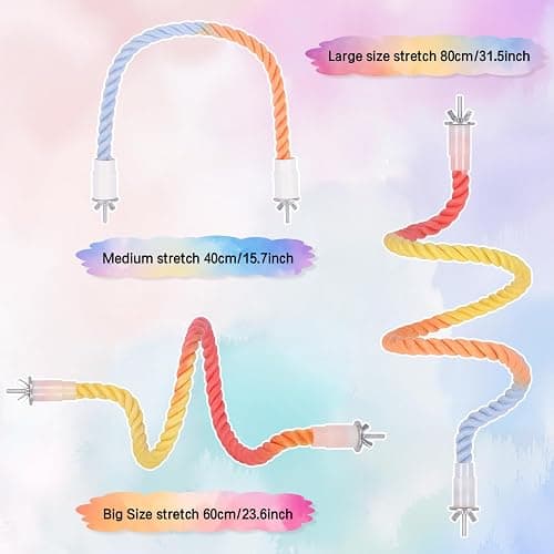 3Pcs Gradient Bendable Bird Perch Stand Set Climbing Rope Swing Playing Toys for Bird Cages Colorful Stand Rope for Parrots Cockatiels Budgies (Yellow, one size) thumbnail 2