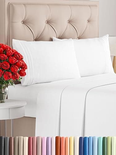 Queen Size 4 Piece Sheet Set - Comfy Breathable & Cooling Sheets - Hotel Luxury Bed Sheets for Women & Men - Deep Pockets, Easy-Fit, Extra Soft & Wrinkle Free Sheets - White Oeko-Tex Bed Sheet Set - Image 1