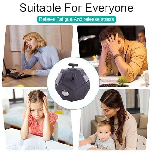 UOOEFUN Mini Fidget Toys Cube,12 Sided Cube Toys Relief Stress,Anxiety, Depression,Autism for Kids Adults Improve Focus and Kill Time (Black) - Black thumbnail 5