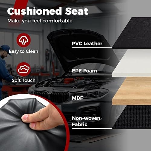 COSTWAY 2-in-1 Folding Car Creeper and Seat, 37 Inch/40 Inch Padded Mechanics Creeper Stool with 6 Rotatable Wheels, Rolling Garage Work Crawler Board Bench, 150kg/160kg Capacity (37”, 150kg, Black) thumbnail 4