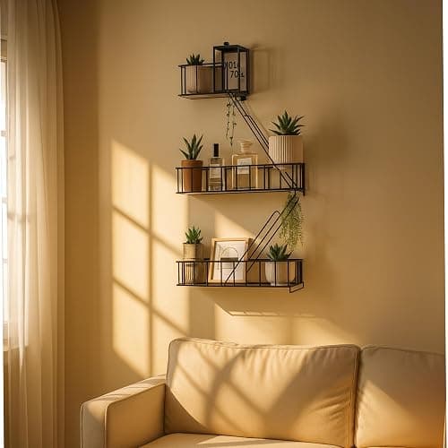 KOTIJOKI Fire Escape Wall Shelf – New York Decorative Floating Shelf – Wall Art Ladder Shelf – Black Metal Trinket Shelves for Bedroom, Home, Office, Storage and Display (2.5-Tier) thumbnail 6