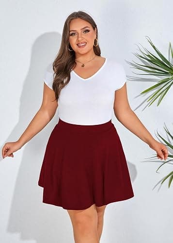 Hanna Nikole Women Plus Size Skater Skirt High Waist Flared Skorts | Elastic Lining with Pocket, Mini Casual Flowy Basic Pleated Skirts for Summer Concert Travel thumbnail 6