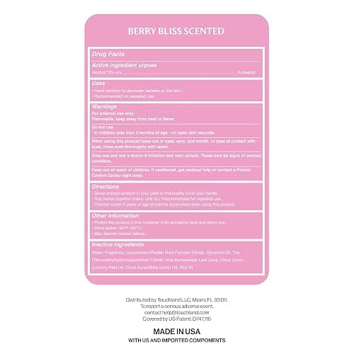 Touchland Pink Pop Set Berry Bliss Hydrating Hand Sanitizer Spray & Case | TSA ready Power Mist with skincare benefits & Bubblegum Pink case. Lush and joyful scent. thumbnail 8