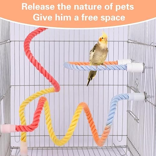 3Pcs Gradient Bendable Bird Perch Stand Set Climbing Rope Swing Playing Toys for Bird Cages Colorful Stand Rope for Parrots Cockatiels Budgies (Yellow, one size) thumbnail 5