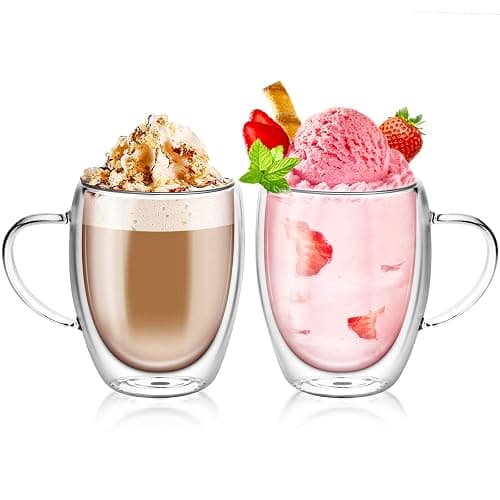 Glass Coffee Mugs 350ml, Top-spring 12oz Clear Glass Coffee Cups with Handles - Set of 4 Double Wall Insulated Coffee Mug Tea Latte Espresso Cups - 12oz thumbnail 9