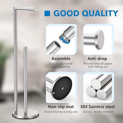 Toilet Paper Holder Stand, Toilet Paper Stand Brushed Nickel, Free Standing Toilet Paper Holder, Toilet Paper Storage by Bathth thumbnail 4