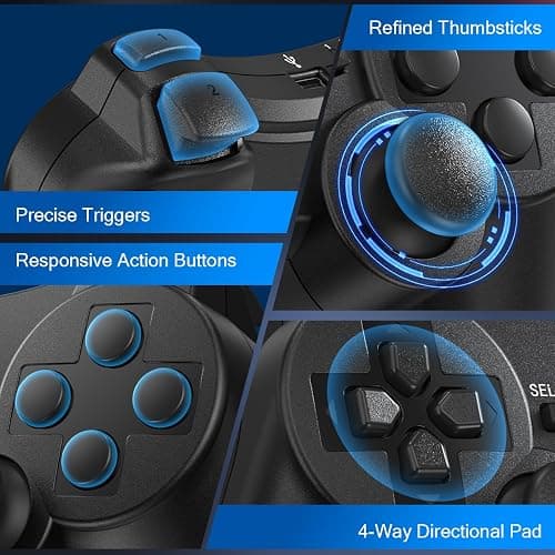 Yinjie 2 Pack Wireless Controller for PS3, Compatible with Playstation 3, with 2 Charging Cables - Black thumbnail 6
