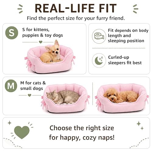 Pink Dog Bed for Small Breeds Breathable Princess Bowknot Puppy Cat Cushion | Soft Short Plush Cover PP Cotton Filling Moisture-Resistant Nonslip Oxford Base Lightweight Sofa Ideal Kittens Naps Lounging thumbnail 3