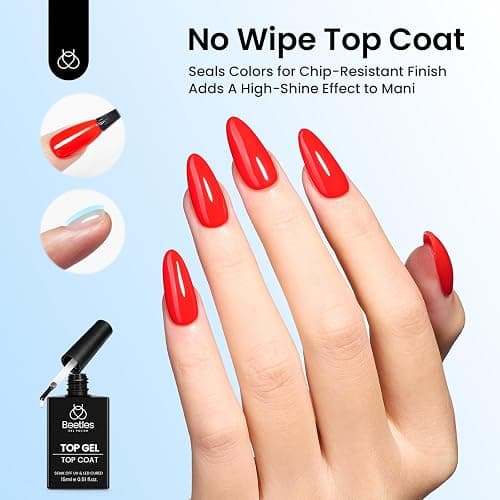 Beetles Gel Top Coat and Base Coat Set - 2Pcs 15ml Super Shiny and Long Lasting for Gel Nail Polish Soak Off LED Nail Lamp Fall Halloween Nail Art Design thumbnail 4
