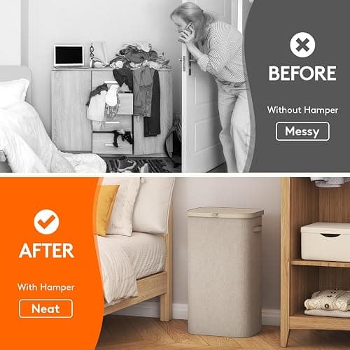 Lifewit 105L Laundry Basket with Lid, Large Laundry Hamper with Plastic Handles and Removable Bag, Foldable Tall Dirty Clothes Hampers for Laundry for Laundry Room, Bedroom, Bathroom, Dorm, Beige thumbnail 7