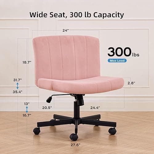 amseatec Criss Cross Office Chair with Wheels, Fabric Makeup Vanity Chair | Extra-deep 20.5" seat for cross-legged sitting. 330 lbs, SGS gas lift. 90-115° tilt, 360° swivel. Soft fabric, armless thumbnail 2