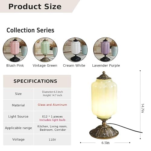 Milk Glass Touch Table Lamp, Elegant Green Jadeite Glass Bedside Desk Lamp 3 Way Dimmable with USB C+A Charging Ports - Bedroom Nightstand & Living Room Essential, 4W Bulb Included (Green, 6.5) thumbnail 5