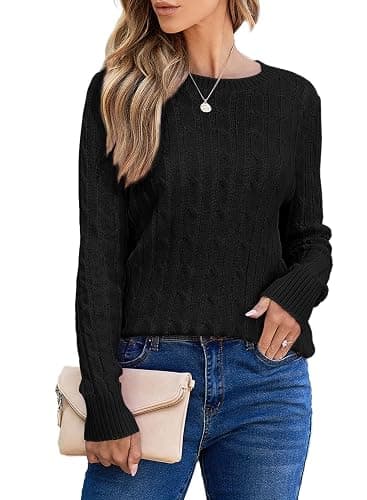 EVALESS Womens Cable Knitted Old Money Pullover Sweater Crewneck Business Casual Long Sleeve Tops - Image 1