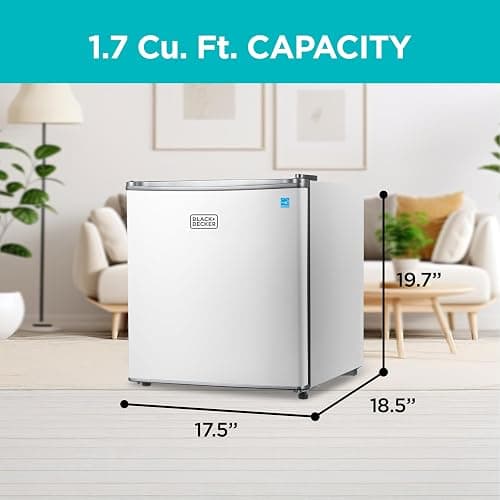 BLACK+DECKER 1.7 Cu. Ft. Compact Refrigerator, ENERGY STAR Certified, Single Door Mini Fridge with Chiller Compartment, Personal Fridge for Home or Dorm Room, R600a Refrigerant, BCRK17W, White thumbnail 2
