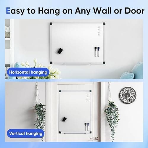 VUSIGN 24" x 18" Magnetic Whiteboard for Wall, Dry Erase Board with Silver Frame, Hanging White Board for Office, Home, School, Dorm – Includes Markers, Magnets & Eraser thumbnail 6