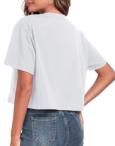 PRIMODA Women's Oversized Workout Cropped T Shirts Crew Neck Short Sleeve Casual Loose Summer Crop Tee Tops Cotton thumbnail 3