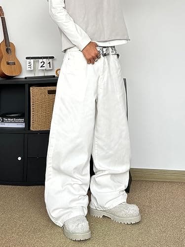 DFGIGT Mens Baggy Jeans Hip Hop Stylish Embroidery Wide Leg Loose Fit Y2k Jeans Casual Skater Streetwear Denim Pants thumbnail 3