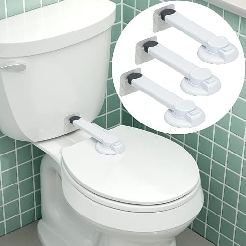 Baby Toilet Lock (3 Pack) Ideal Baby Proof Toilet Lid Lock with Arm – No Tools Needed Easy Installation with 3M Adhesive – Top Safety Toilet Seat Lock – Fits Most Toilets – White - Image 1