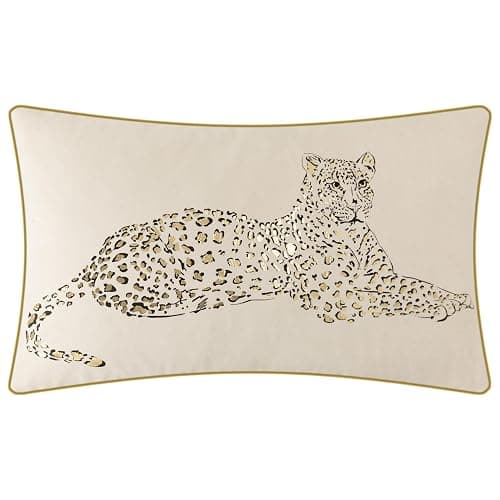 JWH Leopard Print Throw Pillow Cover Decorative Velvet Pillow Case Gold Foil Printing Cushion Lumbar Pillowcase for Bed Couch Chair Car 12x20 Inches Creamy White - Image 1