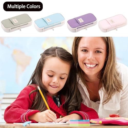 Large Capacity Pencil Case Organizer,Big Pencil Pouch with Zipper Compartments,Cute Pencil Case Aesthetic Pen Pouch Bag for Office Art (Purple) thumbnail 6