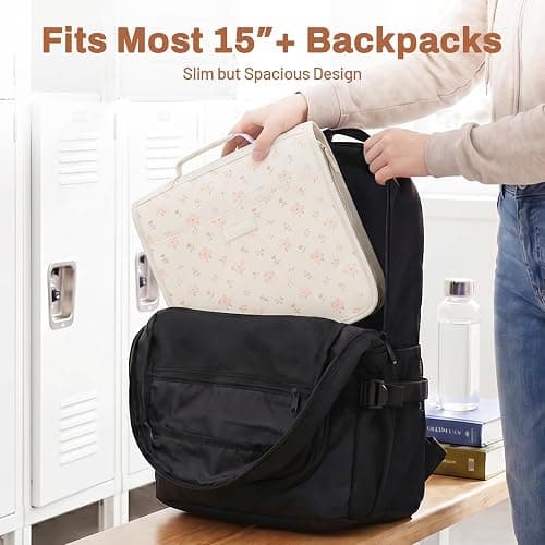 Zipper Binder with Handle, 1.5 Inch O-Ring, 325 Pages Capacity, with 5-Tab Expanding File Folder for Classified Storage, for Middle School Students, Pink Little Flower thumbnail 3