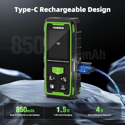 Huepar Dual Laser Measuring Tool, 656Ft Green-Beam Bilateral Digital Laser Distance Measure 6 Units Ft/in/M, Rechargeable Laser Measurement Tool -Backlit LCD Display, Length/Area/Volume/Angle Sensor thumbnail 4