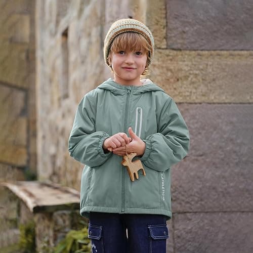 DAVE&BELLA Toddler Boys Girls Windbreaker Jacket, Hooded Solid Rain Jacket Kids Warm Fleece Lining Zip Up Outerwear Dust Coat thumbnail 2
