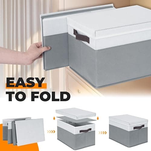 Criusia 6 Set Clothes Storage Bins with Lids - Stackable Fabric Closet Organizers and Storage Baskets for Shelves -Odorless Large Enough for Clothes Blanket Toy Storage -Dorm Room Apartment Essentials thumbnail 7